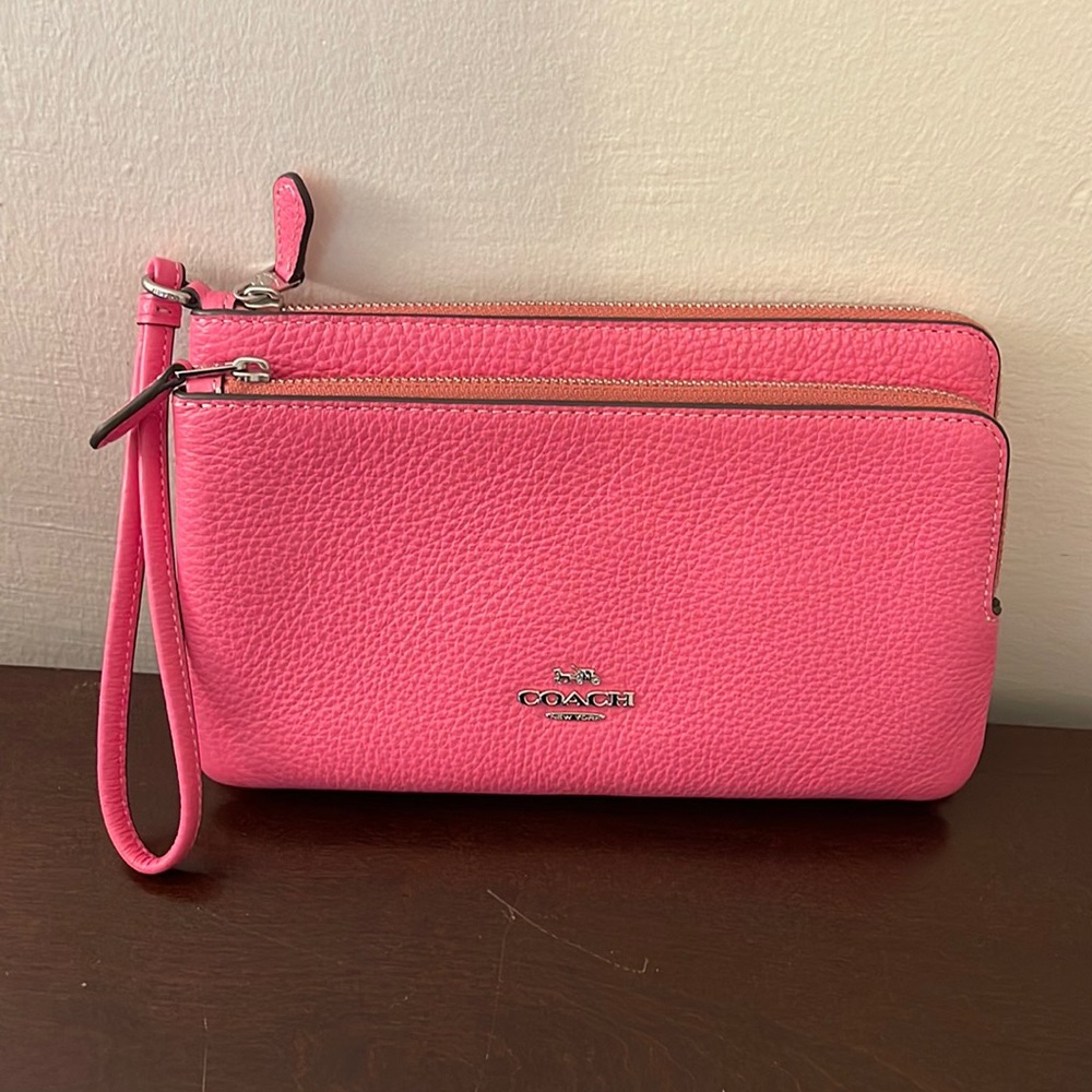 NWT Coach Hot Pink Double Zip Wristlet